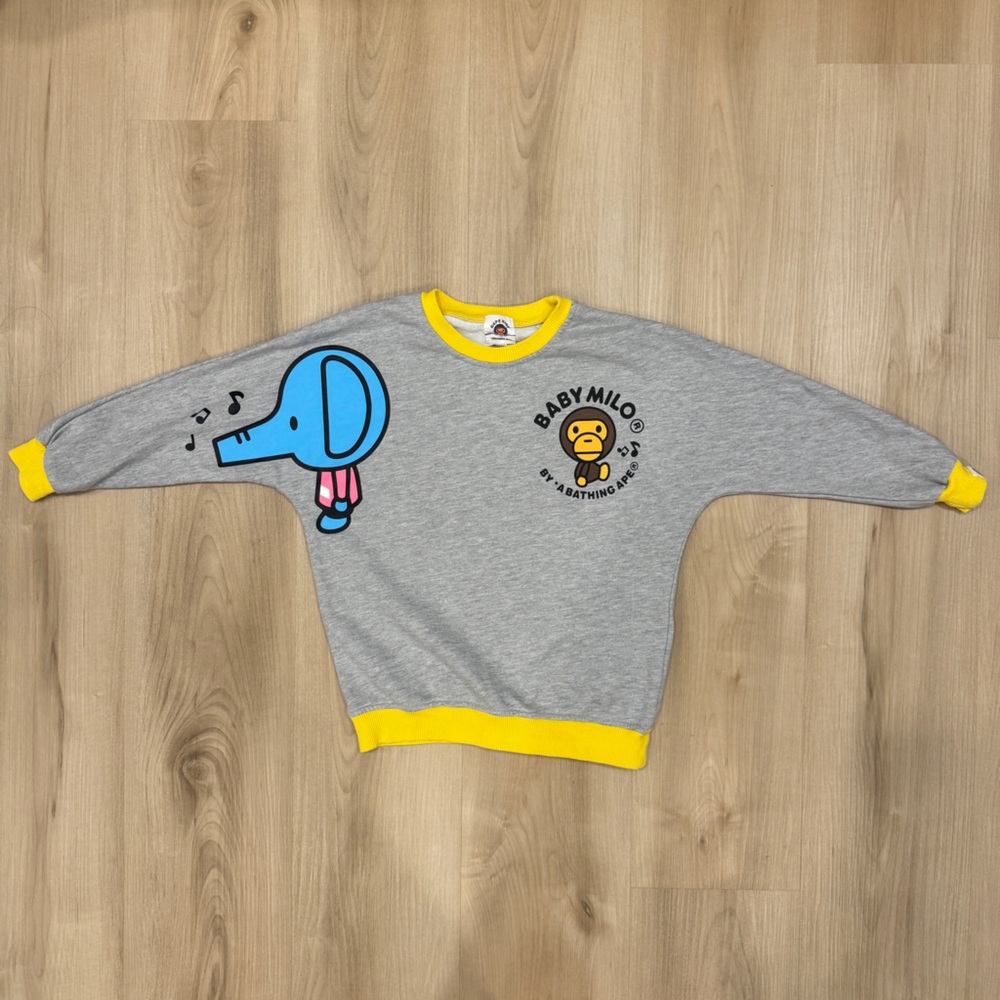 Baby Milo Bape size 140 (7-9yrs) nice grey and yellow crewneck with Baby Milo